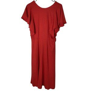 Who What Wear S Red Linen Flutter Sleeve Midi Dress Summer Boho‎ Cottagecore